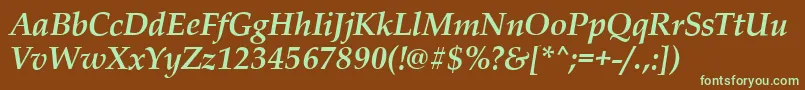 PalladioBolditalic-fontti – vihreät fontit ruskealla taustalla