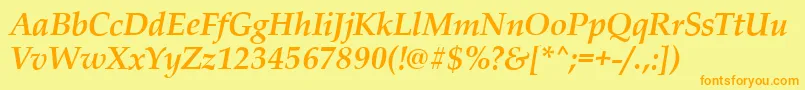 フォントPalladioBolditalic – オレンジの文字が黄色の背景にあります。