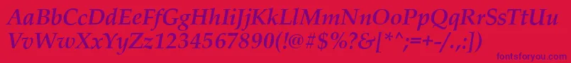 PalladioBolditalic-Schriftart – Violette Schriften auf rotem Hintergrund