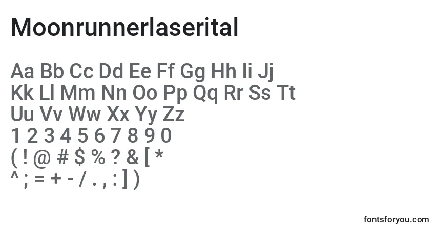 Czcionka Moonrunnerlaserital – alfabet, cyfry, specjalne znaki