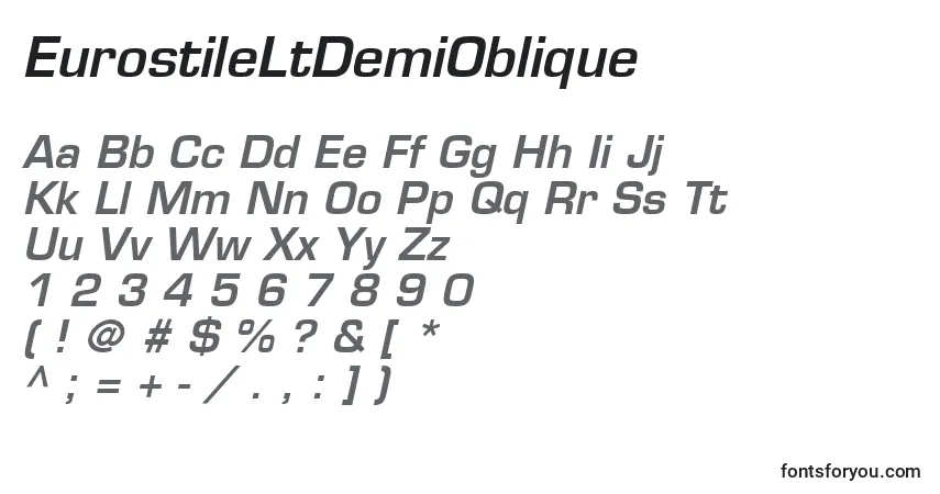 Шрифт EurostileLtDemiOblique – алфавит, цифры, специальные символы