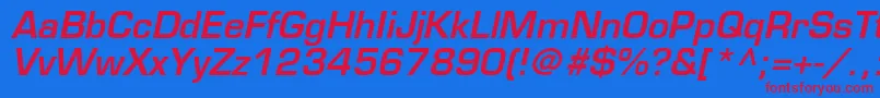EurostileLtDemiOblique Font – Red Fonts on Blue Background