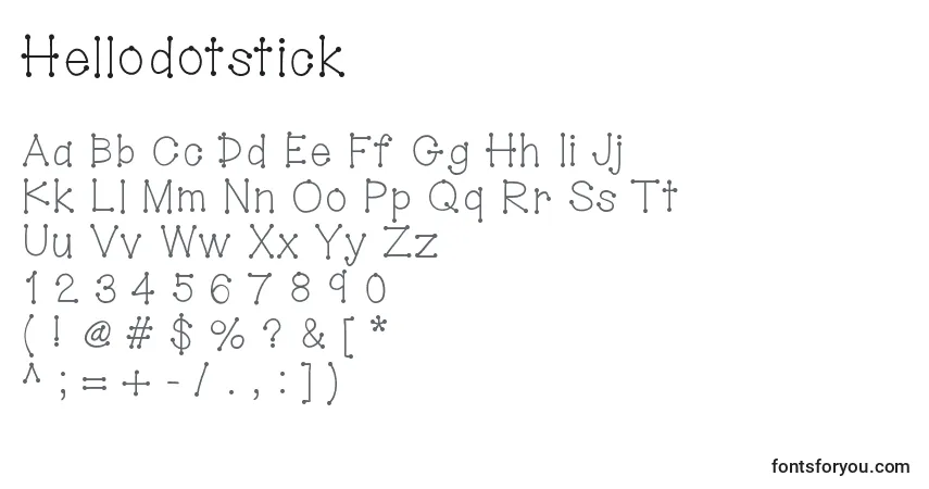 Czcionka Hellodotstick – alfabet, cyfry, specjalne znaki