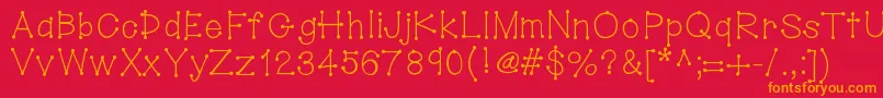 Hellodotstick-Schriftart – Orangefarbene Schriften auf rotem Hintergrund