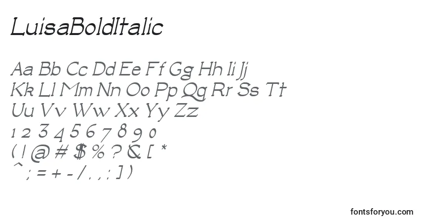 Czcionka LuisaBoldItalic – alfabet, cyfry, specjalne znaki