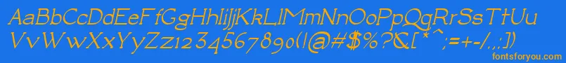 Fonte LuisaBoldItalic – fontes laranjas em um fundo azul