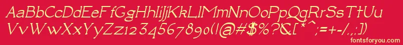 Fonte LuisaBoldItalic – fontes amarelas em um fundo vermelho