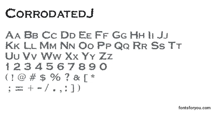 Schriftart CorrodatedJ – Alphabet, Zahlen, spezielle Symbole