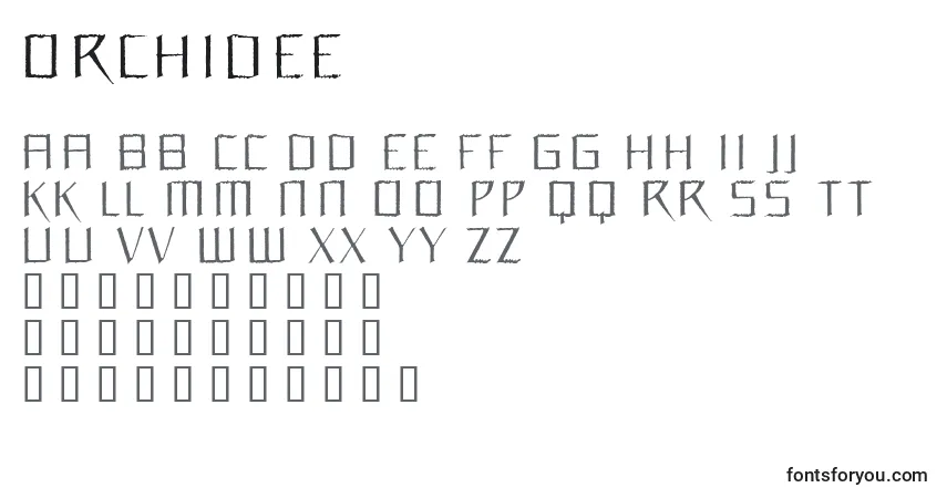 Czcionka Orchidee – alfabet, cyfry, specjalne znaki