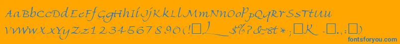 FriherrsRegular-Schriftart – Blaue Schriften auf orangefarbenem Hintergrund