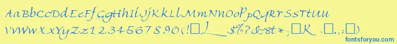 フォントFriherrsRegular – 青い文字が黄色の背景にあります。