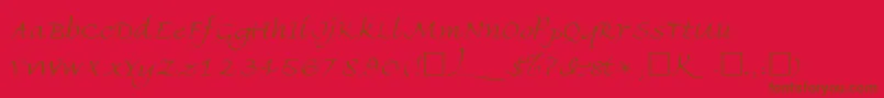FriherrsRegular-Schriftart – Braune Schriften auf rotem Hintergrund