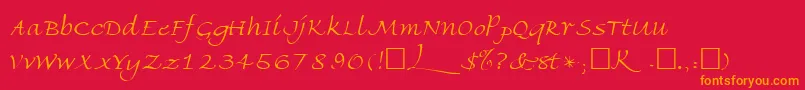 フォントFriherrsRegular – 赤い背景にオレンジの文字