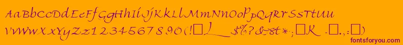 FriherrsRegular-Schriftart – Violette Schriften auf orangefarbenem Hintergrund