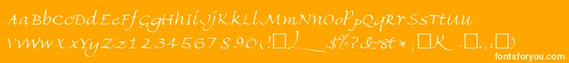 FriherrsRegular-Schriftart – Weiße Schriften auf orangefarbenem Hintergrund