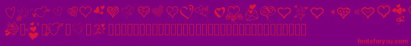 Pwlittlehearts-Schriftart – Rote Schriften auf violettem Hintergrund