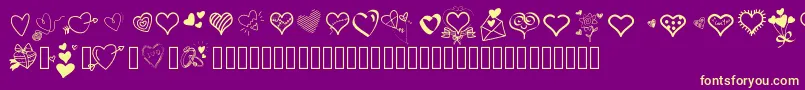 Fonte Pwlittlehearts – fontes amarelas em um fundo roxo