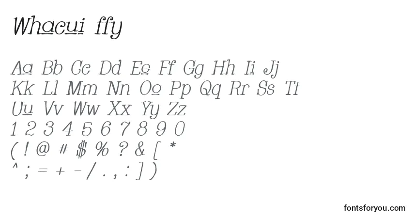 Schriftart Whacui ffy – Alphabet, Zahlen, spezielle Symbole