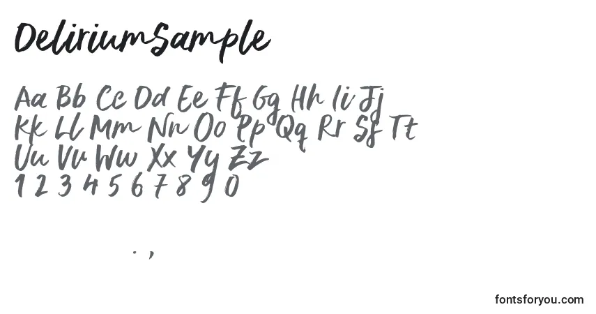 A fonte DeliriumSample (78540) – alfabeto, números, caracteres especiais