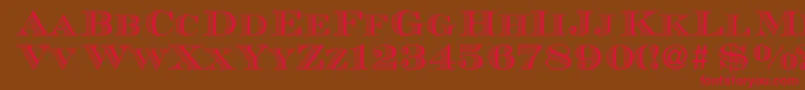 フォントMauriceRegularDb – 赤い文字が茶色の背景にあります。
