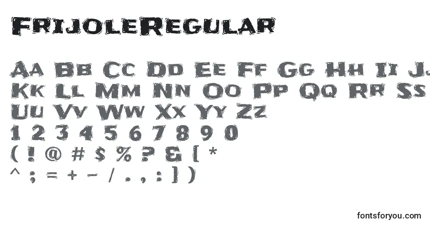 A fonte FrijoleRegular – alfabeto, números, caracteres especiais