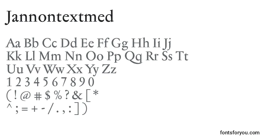 Schriftart Jannontextmed – Alphabet, Zahlen, spezielle Symbole