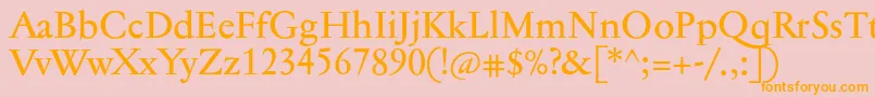 Jannontextmed-Schriftart – Orangefarbene Schriften auf rosa Hintergrund