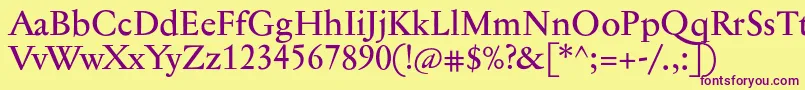 Jannontextmed-Schriftart – Violette Schriften auf gelbem Hintergrund