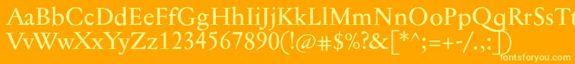 Jannontextmed-Schriftart – Gelbe Schriften auf orangefarbenem Hintergrund
