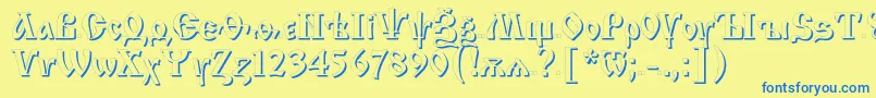 フォントIzsC – 青い文字が黄色の背景にあります。