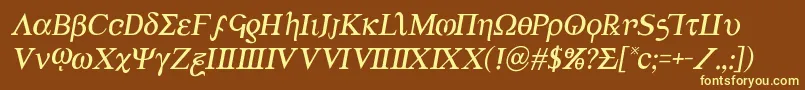 Achilles3semital-fontti – keltaiset fontit ruskealla taustalla