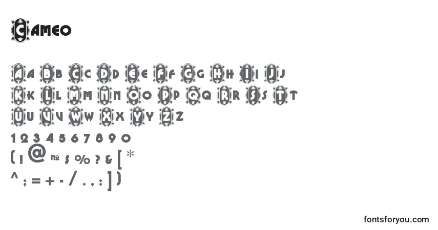Czcionka Cameo – alfabet, cyfry, specjalne znaki