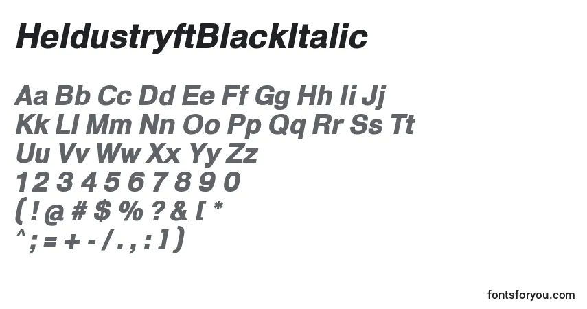 A fonte HeldustryftBlackItalic – alfabeto, números, caracteres especiais