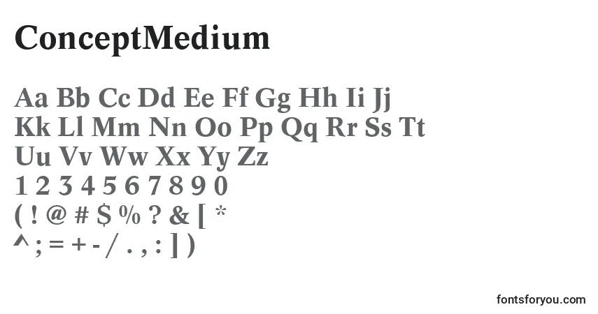 Czcionka ConceptMedium – alfabet, cyfry, specjalne znaki