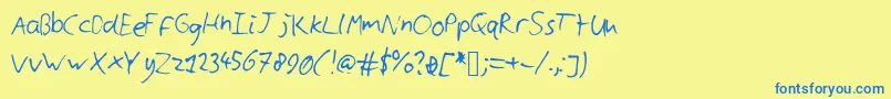 フォントCyllshandwriting – 青い文字が黄色の背景にあります。