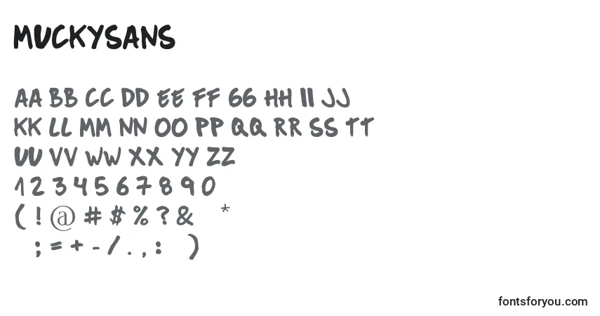 Czcionka MuckySans – alfabet, cyfry, specjalne znaki