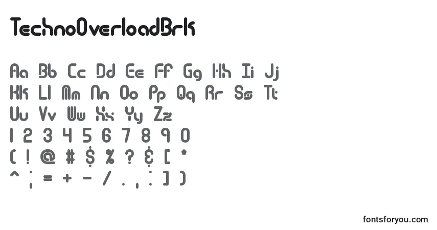 Czcionka TechnoOverloadBrk – alfabet, cyfry, specjalne znaki
