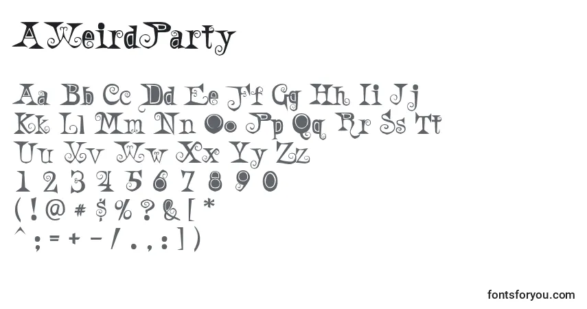 Schriftart AWeirdParty – Alphabet, Zahlen, spezielle Symbole