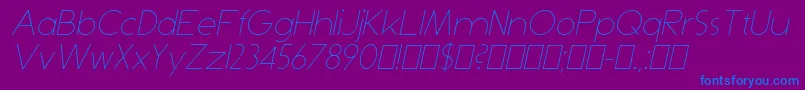 DominikThinItalic-Schriftart – Blaue Schriften auf violettem Hintergrund