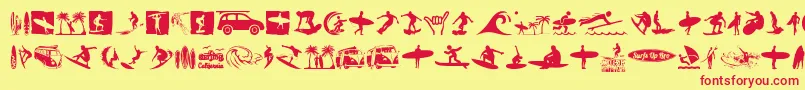 Surf-Schriftart – Rote Schriften auf gelbem Hintergrund