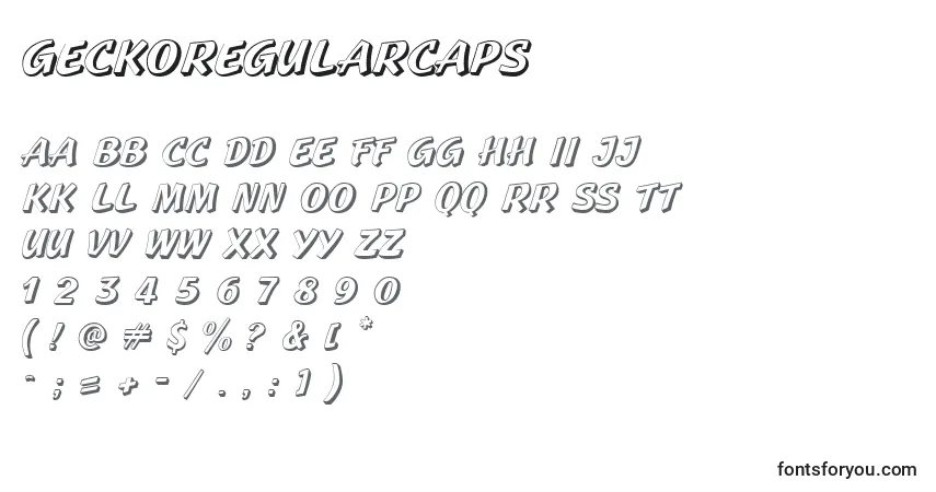 Czcionka GeckoRegularCaps – alfabet, cyfry, specjalne znaki