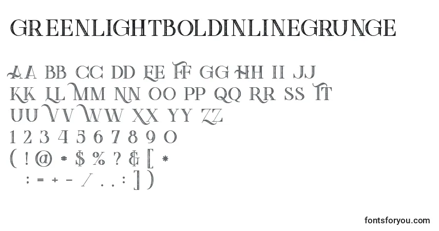 Шрифт Greenlightboldinlinegrunge (78572) – алфавит, цифры, специальные символы