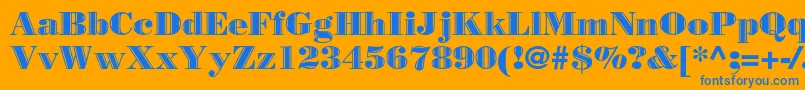 Borjomidecorbc-Schriftart – Blaue Schriften auf orangefarbenem Hintergrund