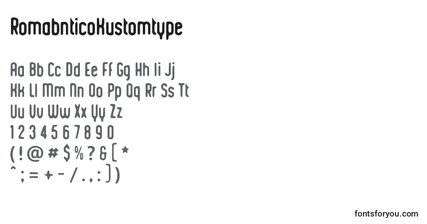 Czcionka RomabnticoKustomtype – alfabet, cyfry, specjalne znaki