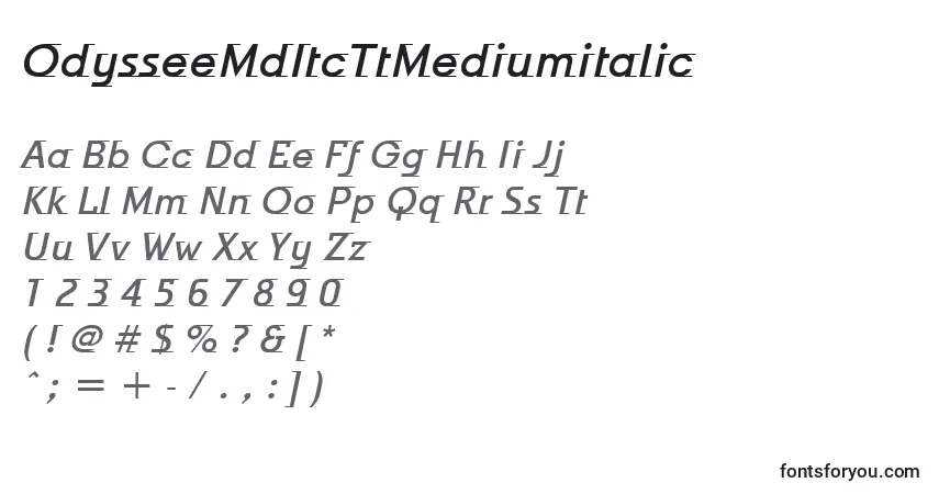 A fonte OdysseeMdItcTtMediumitalic – alfabeto, números, caracteres especiais