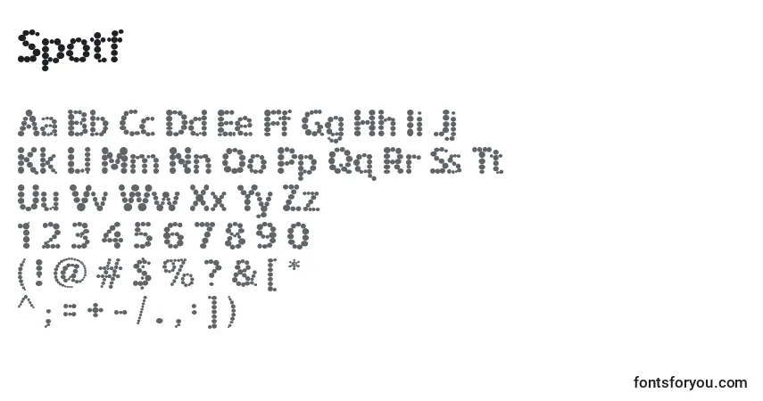 Schriftart Spotf – Alphabet, Zahlen, spezielle Symbole
