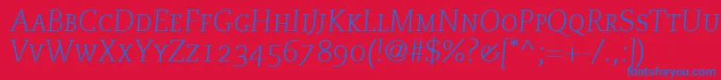 PmnCaecilia46LightItalicSmallCapsOldstyleFigures-Schriftart – Blaue Schriften auf rotem Hintergrund