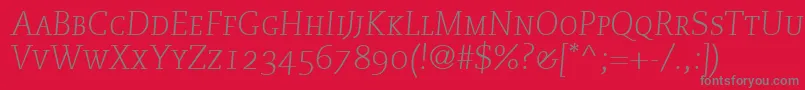 PmnCaecilia46LightItalicSmallCapsOldstyleFigures Font – Gray Fonts on Red Background