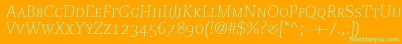 PmnCaecilia46LightItalicSmallCapsOldstyleFigures-Schriftart – Grüne Schriften auf orangefarbenem Hintergrund