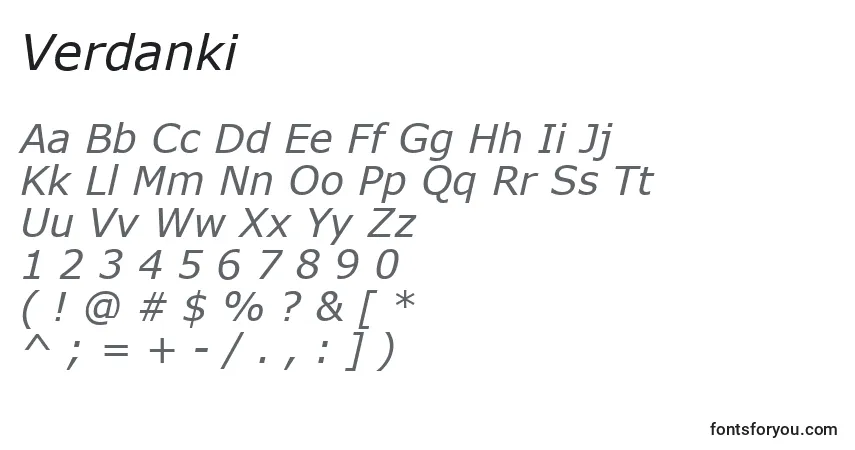 Czcionka Verdanki – alfabet, cyfry, specjalne znaki